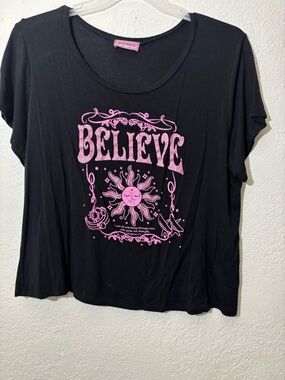 Ragdoll Black Short-Sleeve 'Believe' Graphic Tee with Pink Print